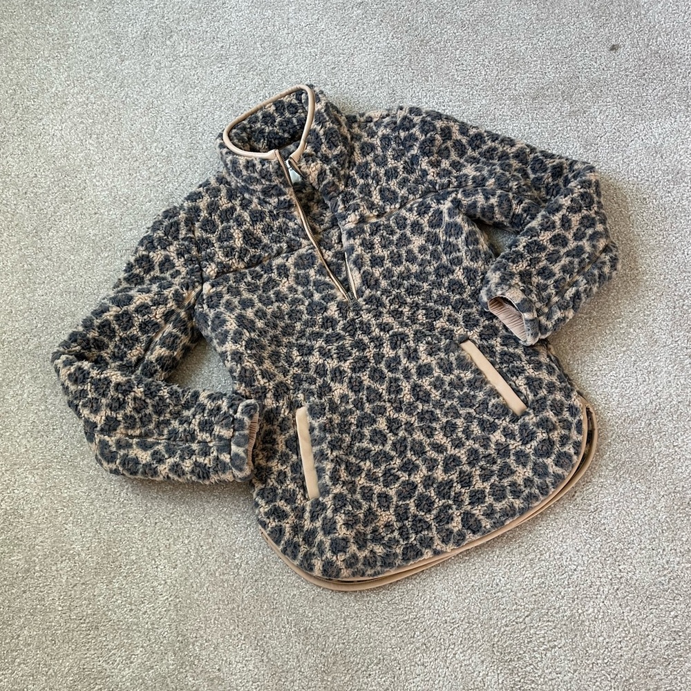 Abercrombie & Fitch Womens Fleece Leopard Print 1/4 Zip Pullover Jacket Size S